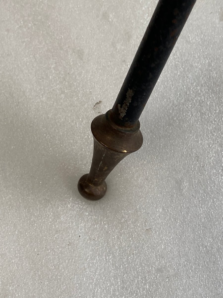 1950/70′ Guéridon Fer Forgé Ornements En Laiton Style Jacques Adnet Diamètre 42 Cm-photo-1