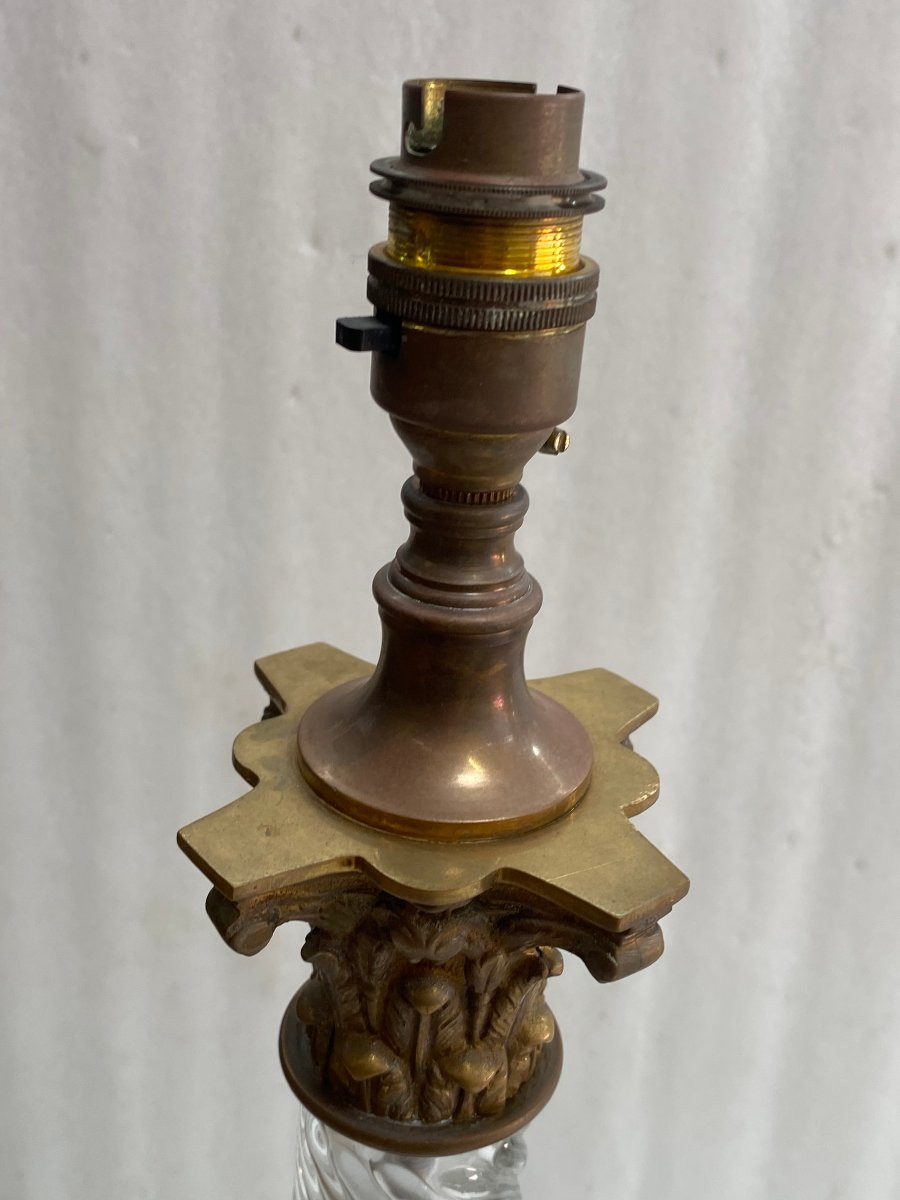 1900′ Pair Of Baccarat Crystal And Bronze Renaissance Style Lamps With Corinthian Capitals-photo-4