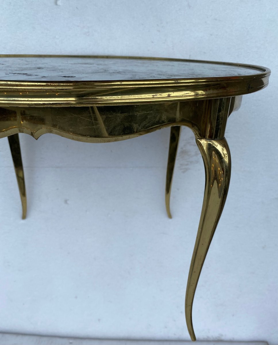 1970′ Table Basse Ronde Bronze Doré Maison Jansen Ø 65 H 44 cm-photo-2
