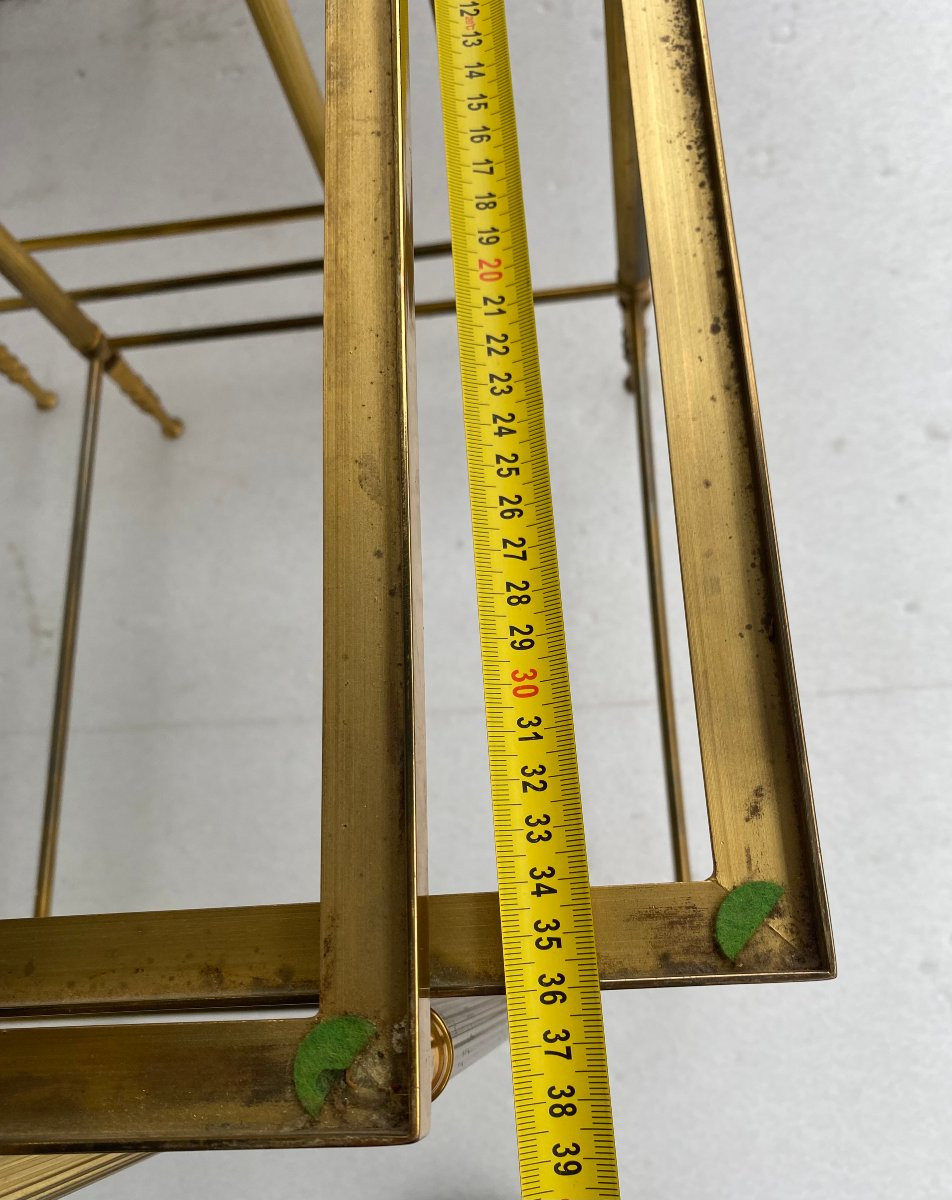 1970′ Set Of 3 Gilt Bronze Nesting Tables With Smoked Glass Tops-photo-7