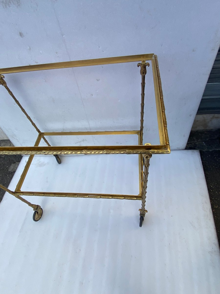 1970′ Rolling Trolley In Bronze And Gilded Brass Maison Baguès Palm Tree Decor-photo-7
