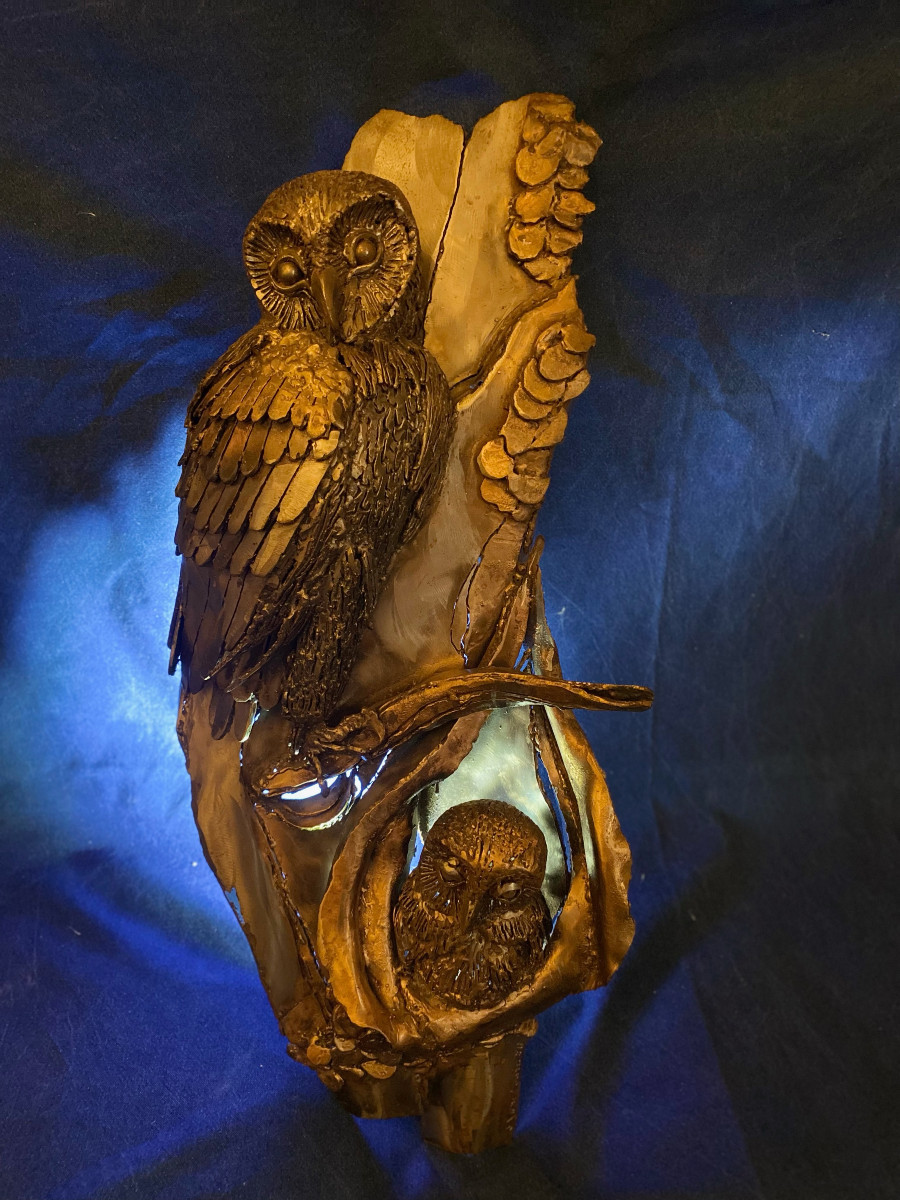 1990′ Jacques Lerebourg Family Of Owls Wrought Iron Wall Light H 77 Cm