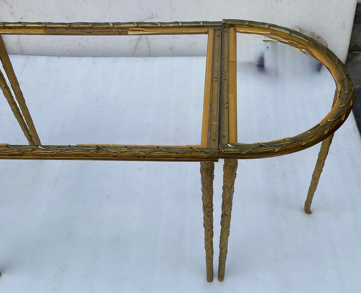 1970′ Tripartite Table Maison Charles Palm Tree Decor Gilt Bronze Mirrored Trays 102 X 43 Cm-photo-2