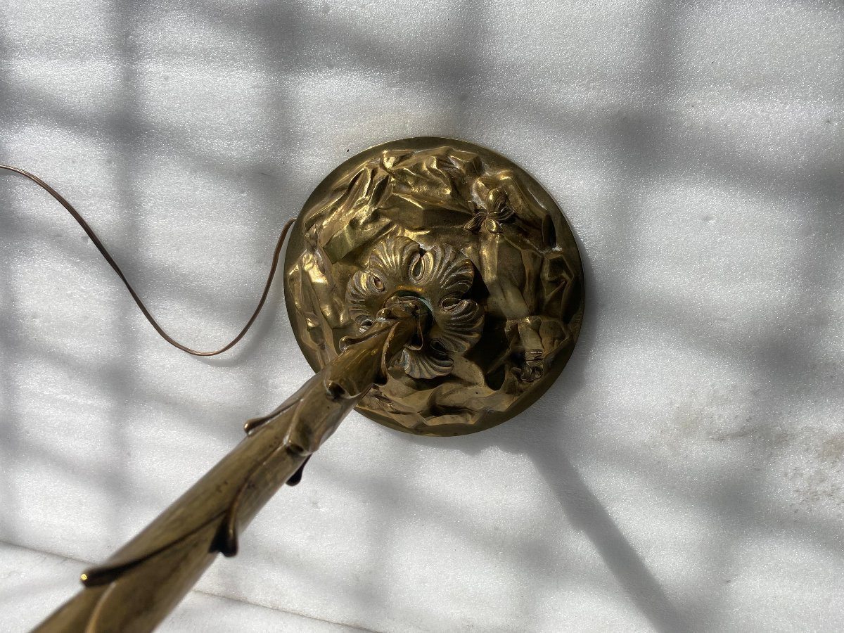 1970′ Lampadaire En Bronze Maison Charles Decor Palmier H 166 Base Ronde-photo-4