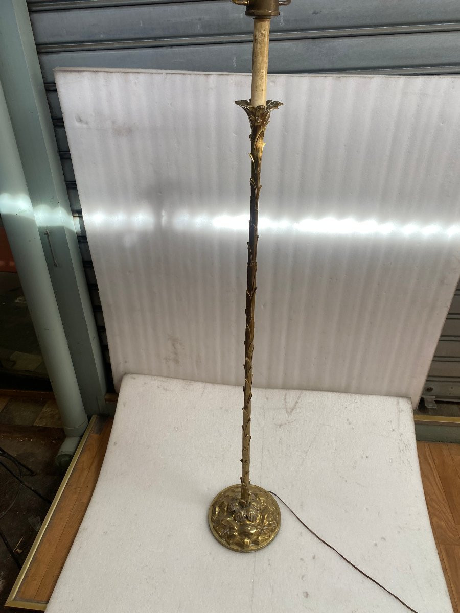 1970′ Lampadaire En Bronze Maison Charles Decor Palmier H 166 Base Ronde-photo-2