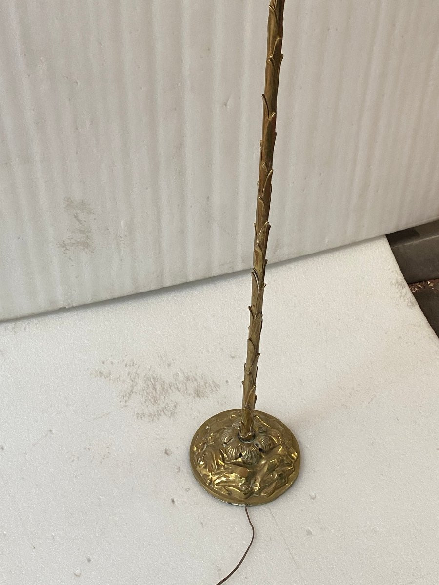 1970′ Lampadaire En Bronze Maison Charles Decor Palmier H 166 Base Ronde-photo-3