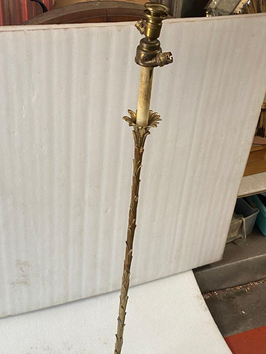 1970′ Lampadaire En Bronze Maison Charles Decor Palmier H 166 Base Ronde-photo-4