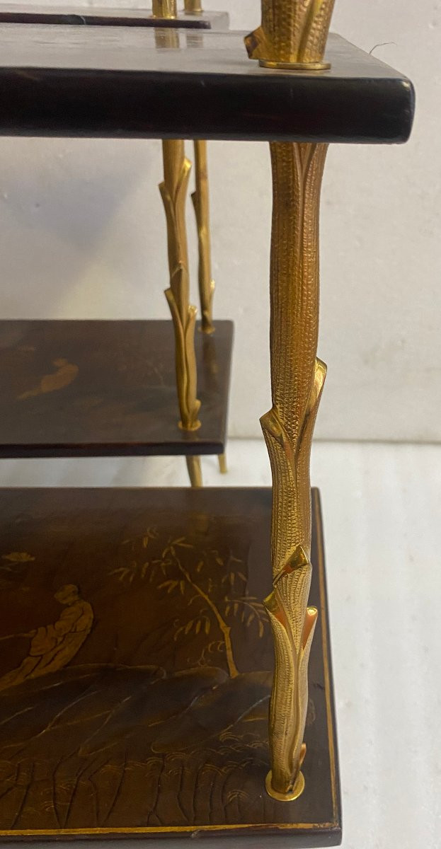 1950/70′ Paire De Tables  Maison Charles Style Agostini ,Laques De Chine Bronze 62 X 28 H 53 cm-photo-4