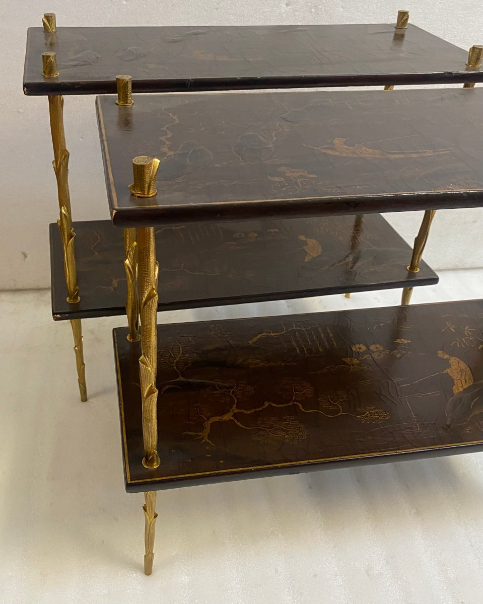 1950/70′ Paire De Tables  Maison Charles Style Agostini ,Laques De Chine Bronze 62 X 28 H 53 cm-photo-6