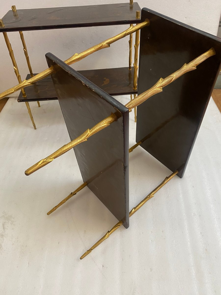 1950/70′ Paire De Tables  Maison Charles Style Agostini ,Laques De Chine Bronze 62 X 28 H 53 cm-photo-8
