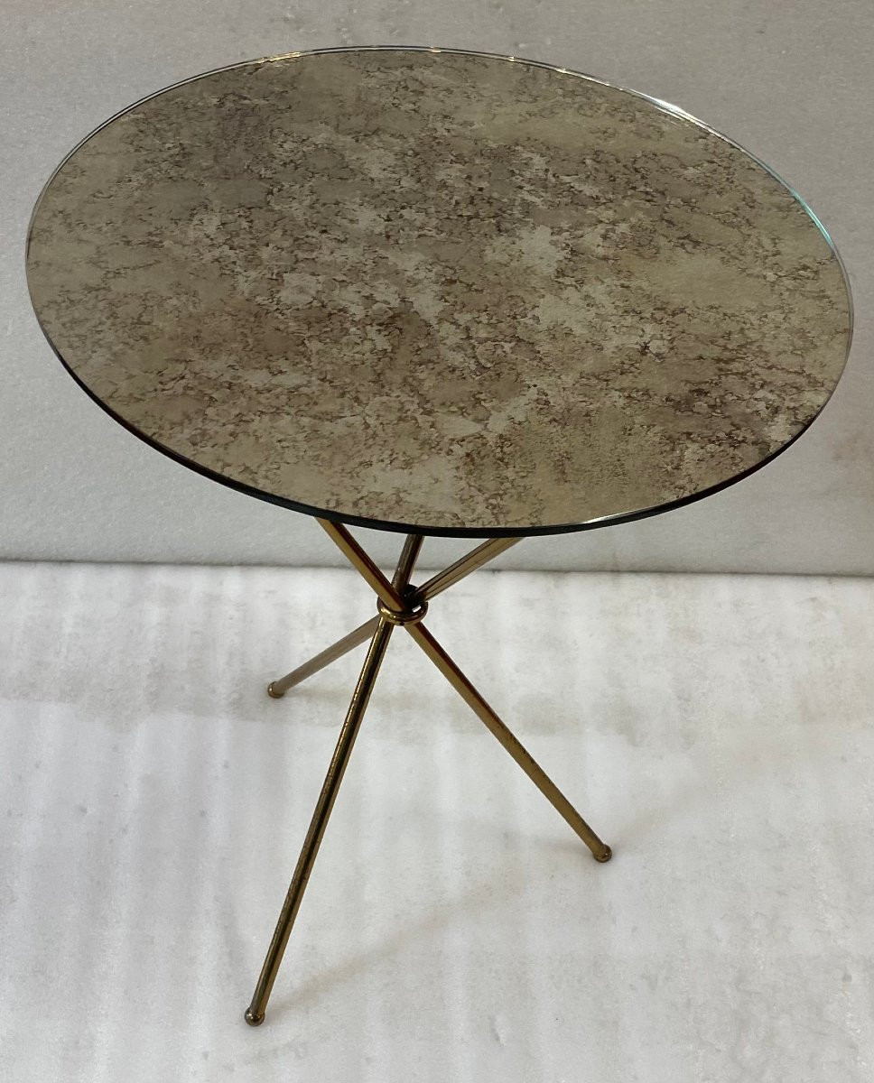 1950′ Brass Pedestal Table Jacques Adnet Style Diameter 42 Cm H 55 Cm-photo-4