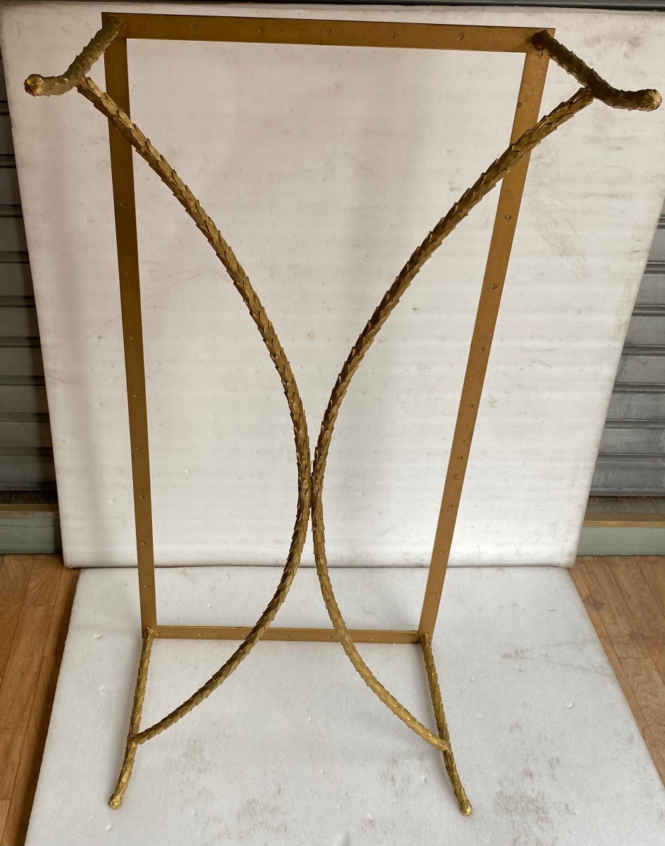 1970′ Table Basse  Bronze  Doré Modèle Palmier, Maison Charles Signée 132 x 66 x H 43 cm-photo-3