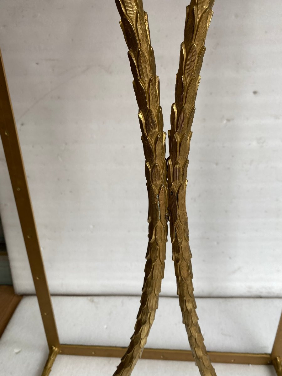 1970′ Table Basse  Bronze  Doré Modèle Palmier, Maison Charles Signée 132 x 66 x H 43 cm-photo-4