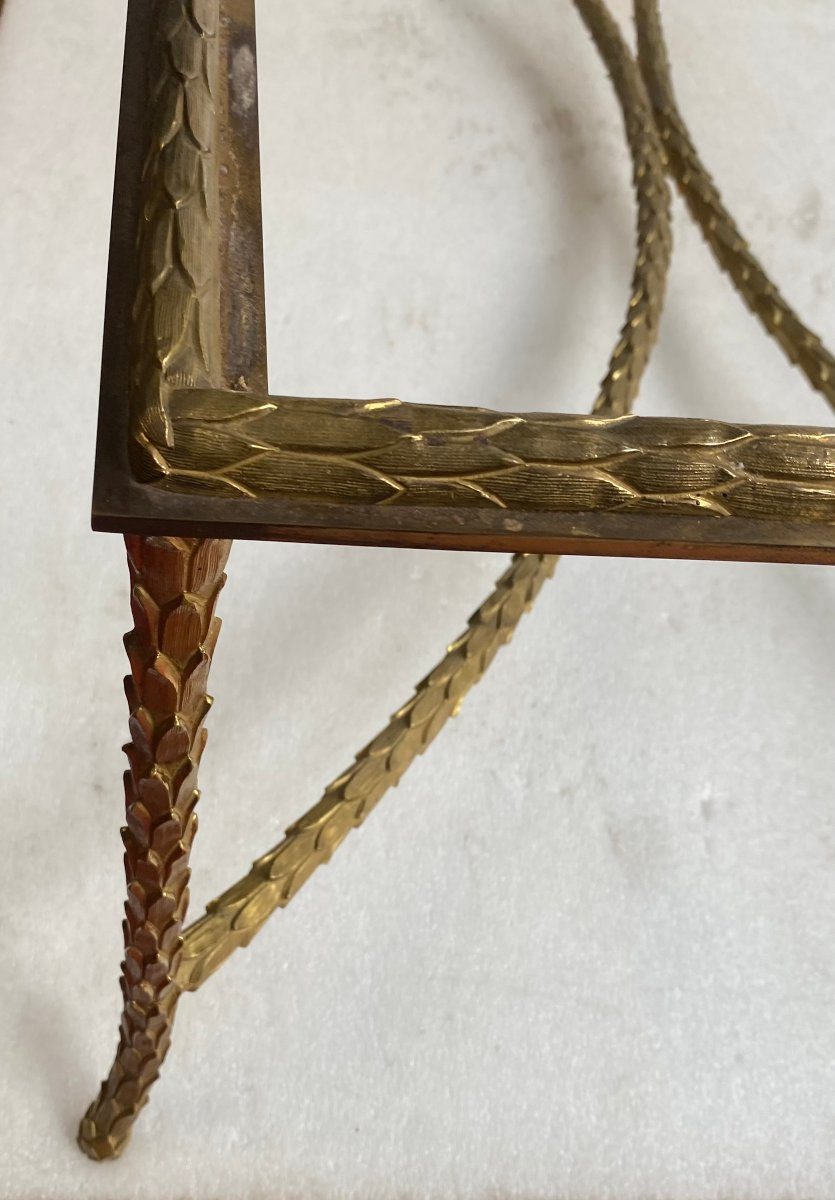 1970′ Table Basse  Bronze  Doré Modèle Palmier, Maison Charles Signée 132 x 66 x H 43 cm-photo-2