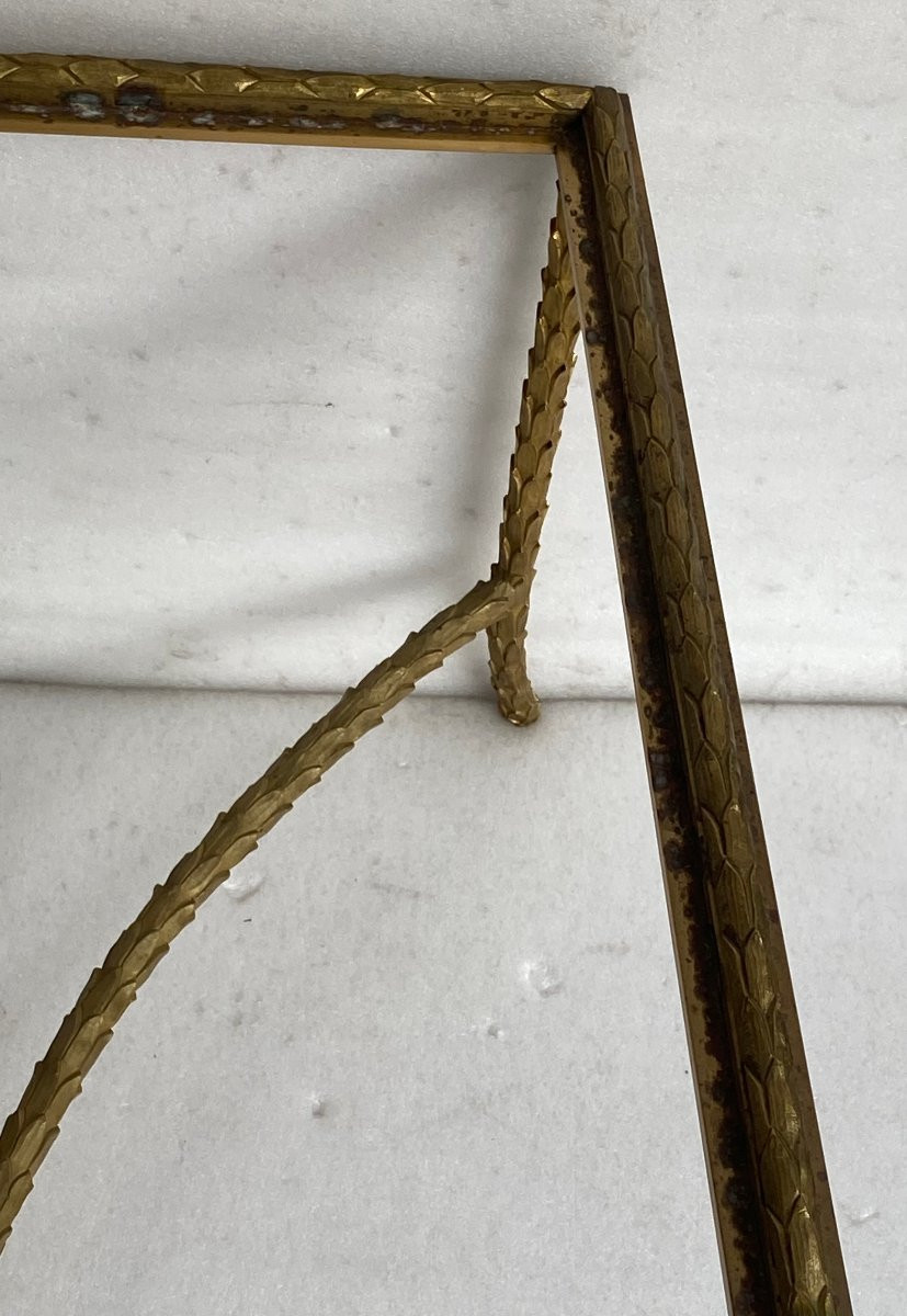 1970′ Table Basse  Bronze  Doré Modèle Palmier, Maison Charles Signée 132 x 66 x H 43 cm-photo-5