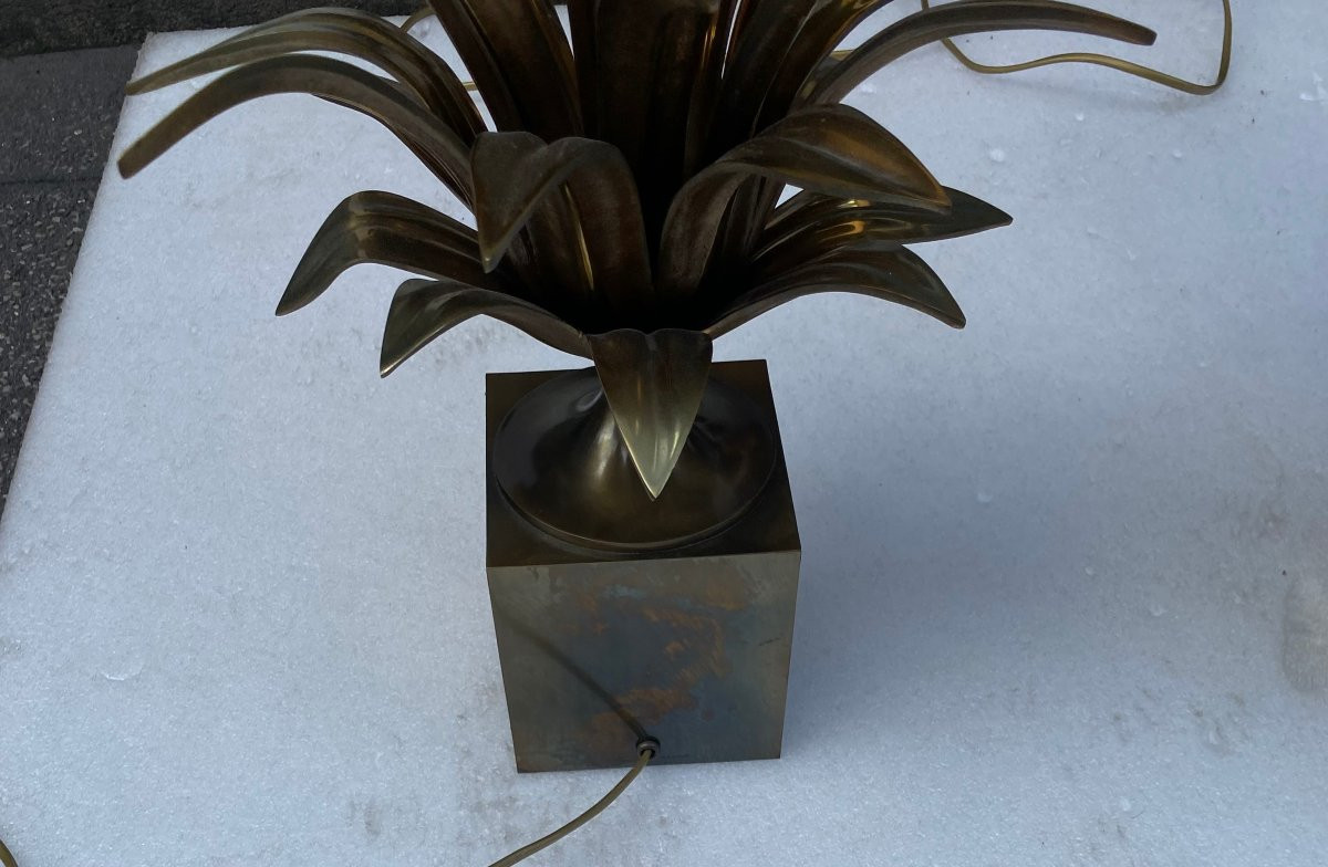 1950/70 Série de 4 Lampes en Bronze Décor Fleur De Lotus Signée Charles-photo-3