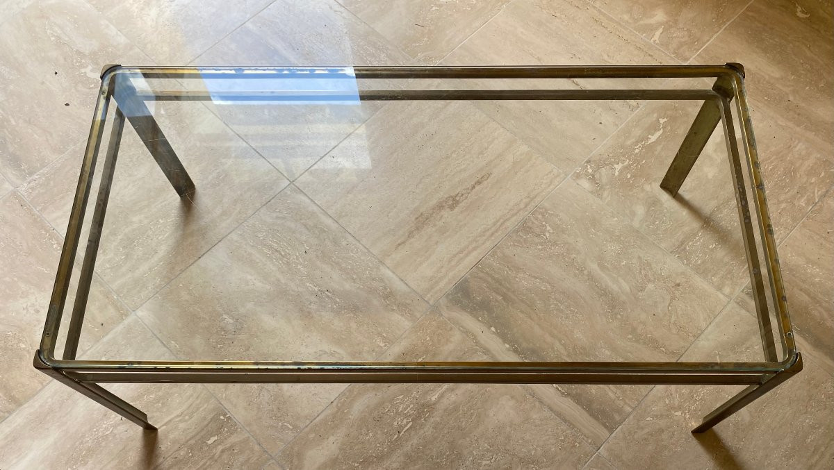1970′ Coffee Table By Jacques Quinet, Patinated Brass For The Malabert Maison 101 X 51 Xh 35 Cm-photo-2