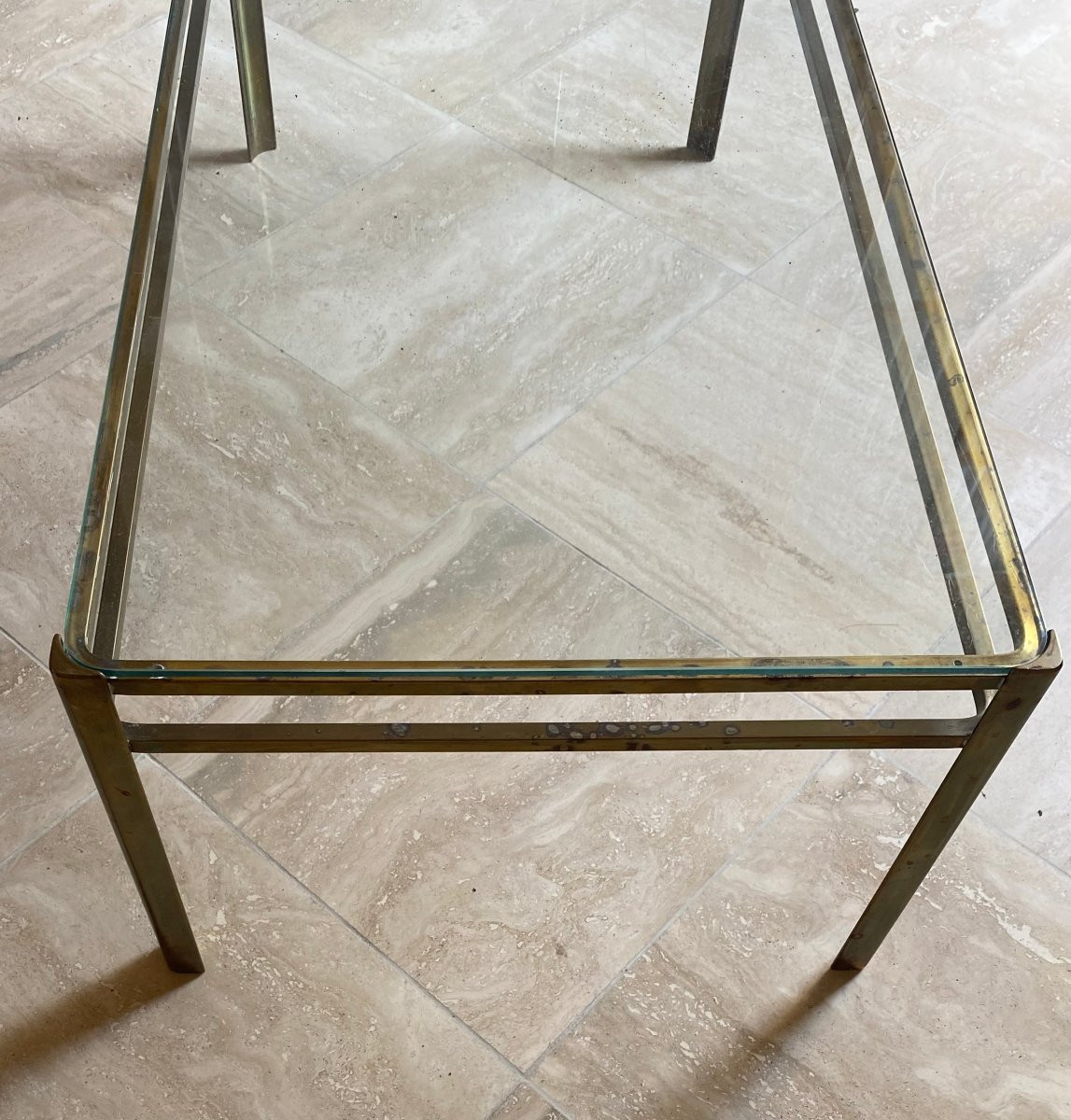 1970′ Coffee Table By Jacques Quinet, Patinated Brass For The Malabert Maison 101 X 51 Xh 35 Cm-photo-1
