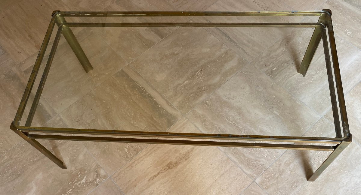 1970′ Coffee Table By Jacques Quinet, Patinated Brass For The Malabert Maison 101 X 51 Xh 35 Cm-photo-2