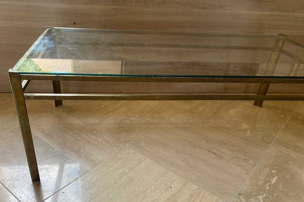1970′ Coffee Table By Jacques Quinet, Patinated Brass For The Malabert Maison 101 X 51 Xh 35 Cm-photo-3