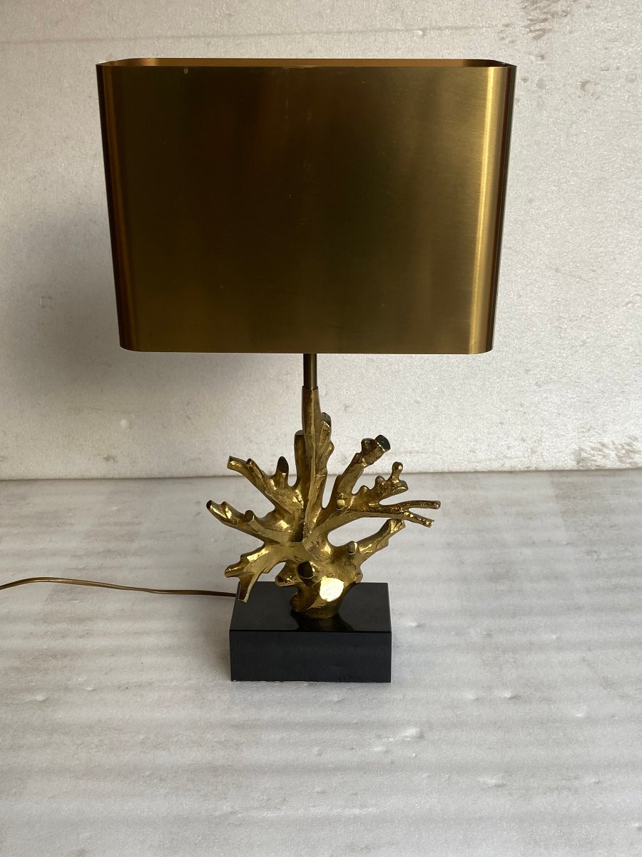 1970′ Lampe Corail Maison Charles Signée Bronze Doré ,Marbre noir-photo-2