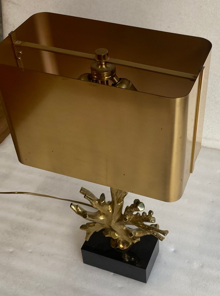 1970′ Lampe Corail Maison Charles Signée Bronze Doré ,Marbre noir-photo-6