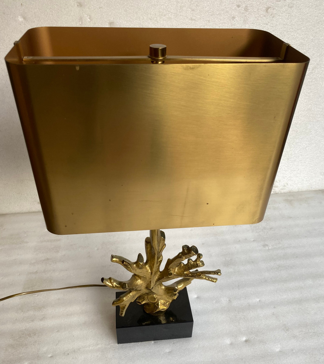 1970′ Lampe Corail Maison Charles Signée Bronze Doré ,Marbre noir