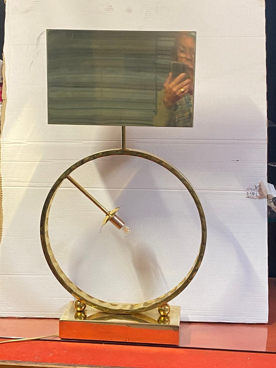 1980′ Paire De Lampes Design En Laiton Et Opaline H 88 cm Ø 48 cm-photo-2
