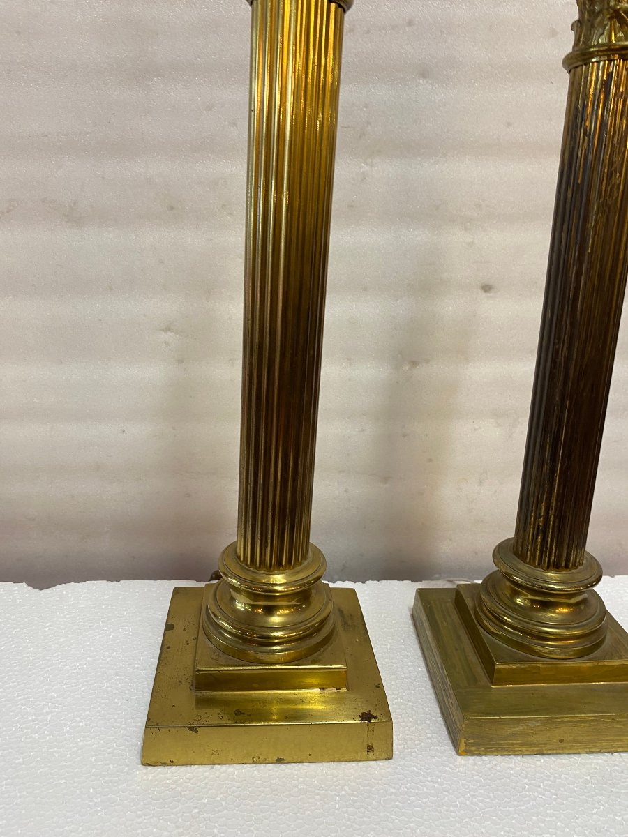 1900′ Paire De Lampes Bronze Style Renaissance Avec Chapiteaux Corinthiens-photo-2