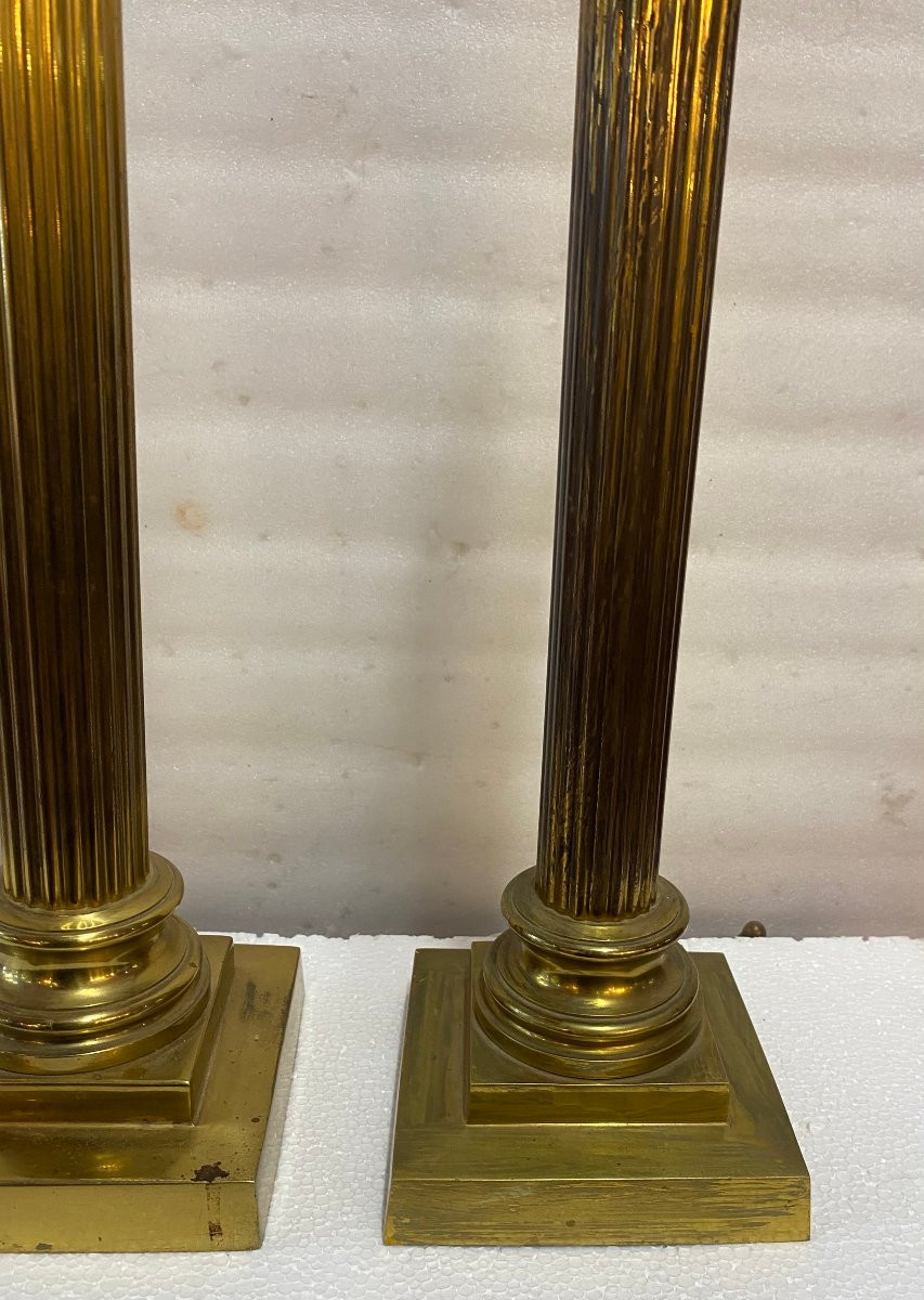 1900′ Paire De Lampes Bronze Style Renaissance Avec Chapiteaux Corinthiens-photo-3