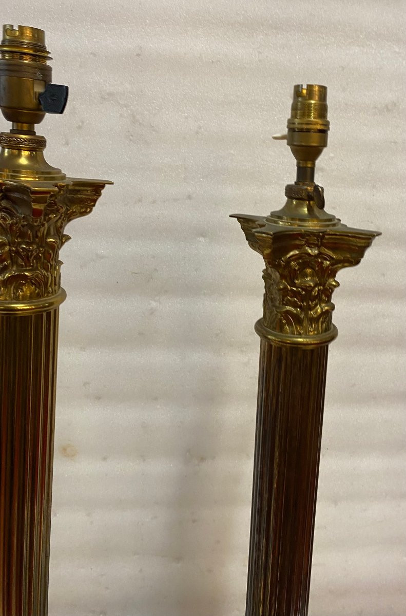 1900′ Paire De Lampes Bronze Style Renaissance Avec Chapiteaux Corinthiens-photo-1