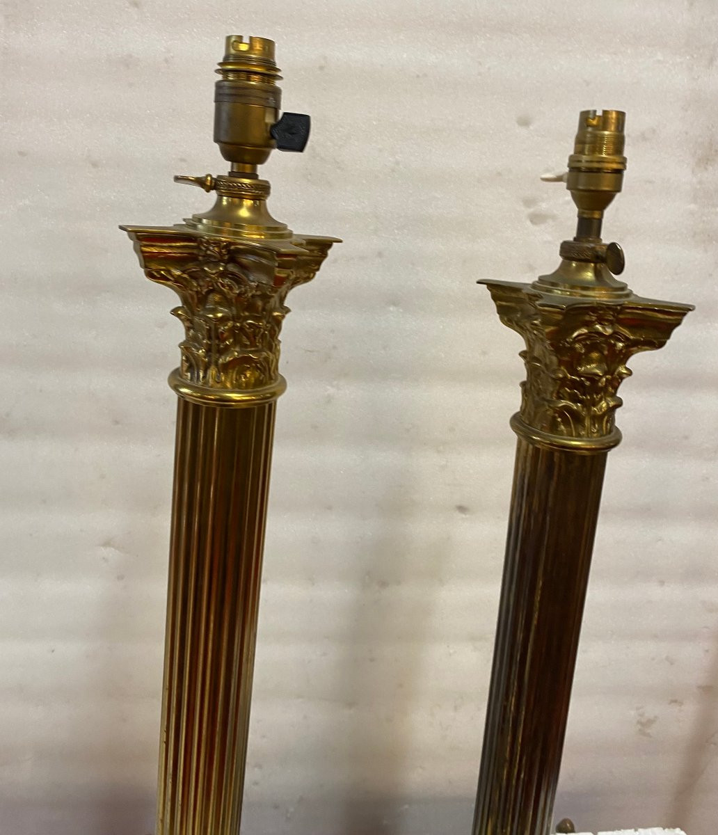 1900′ Paire De Lampes Bronze Style Renaissance Avec Chapiteaux Corinthiens-photo-2