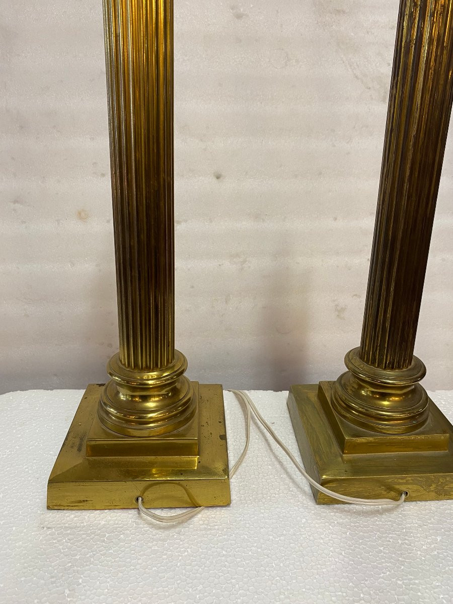 1900′ Paire De Lampes Bronze Style Renaissance Avec Chapiteaux Corinthiens-photo-4