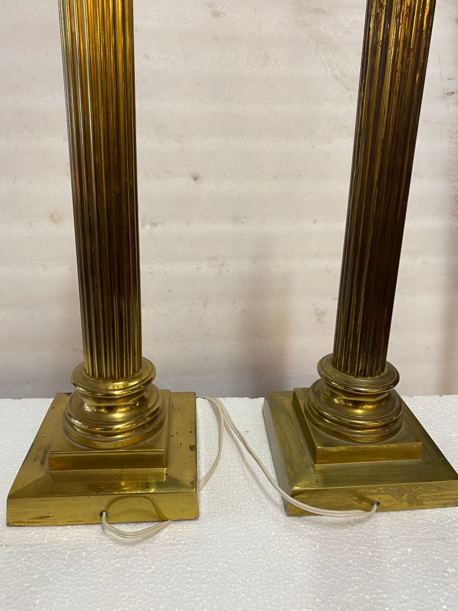 1900′ Paire De Lampes Bronze Style Renaissance Avec Chapiteaux Corinthiens-photo-5