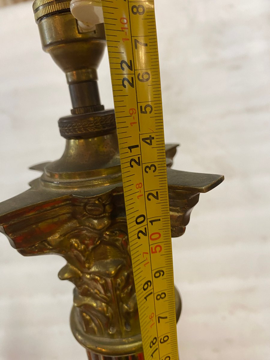 1900′ Paire De Lampes Bronze Style Renaissance Avec Chapiteaux Corinthiens-photo-8