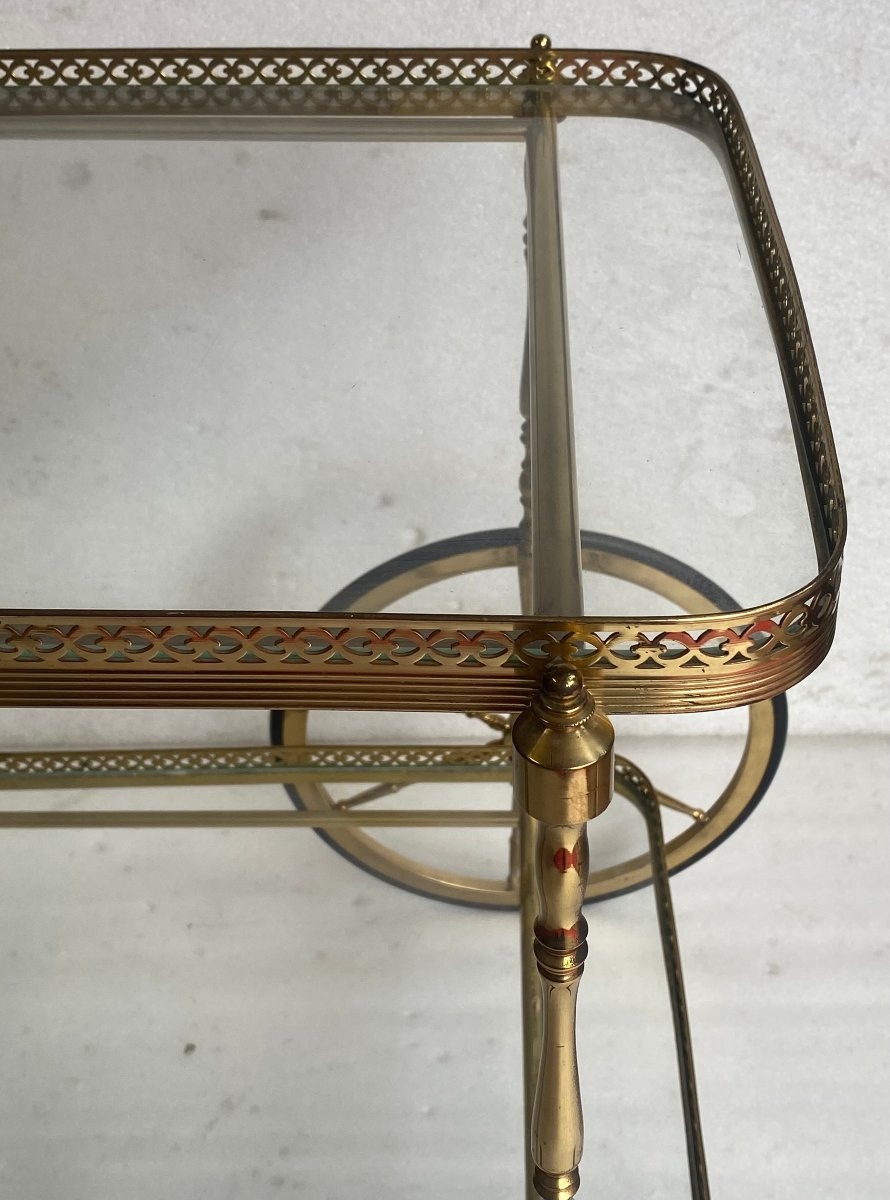 1970′ Desserte Roulante Maison Bagués En Laiton Et Bronze Doré Toupie Grandes Roues-photo-3