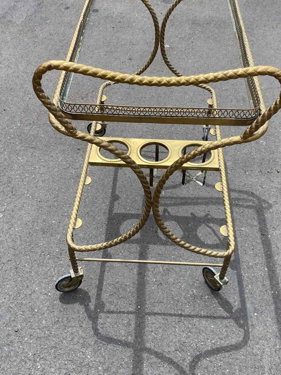 1970′ Rolling Bar In Bronze And Gilded Brass Maison Baguès Or Maison Jansen Passementerie Decor-photo-3