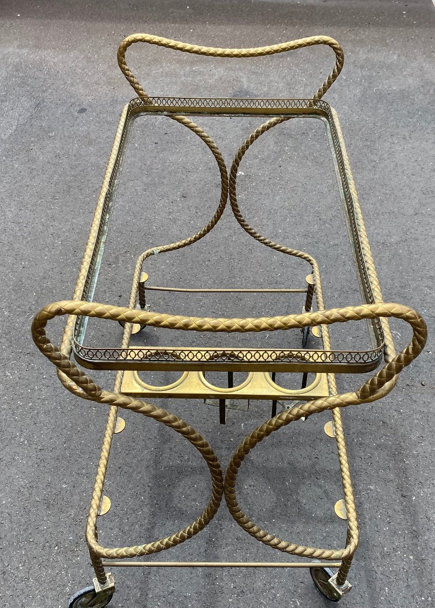 1970′ Rolling Bar In Bronze And Gilded Brass Maison Baguès Or Maison Jansen Passementerie Decor-photo-4