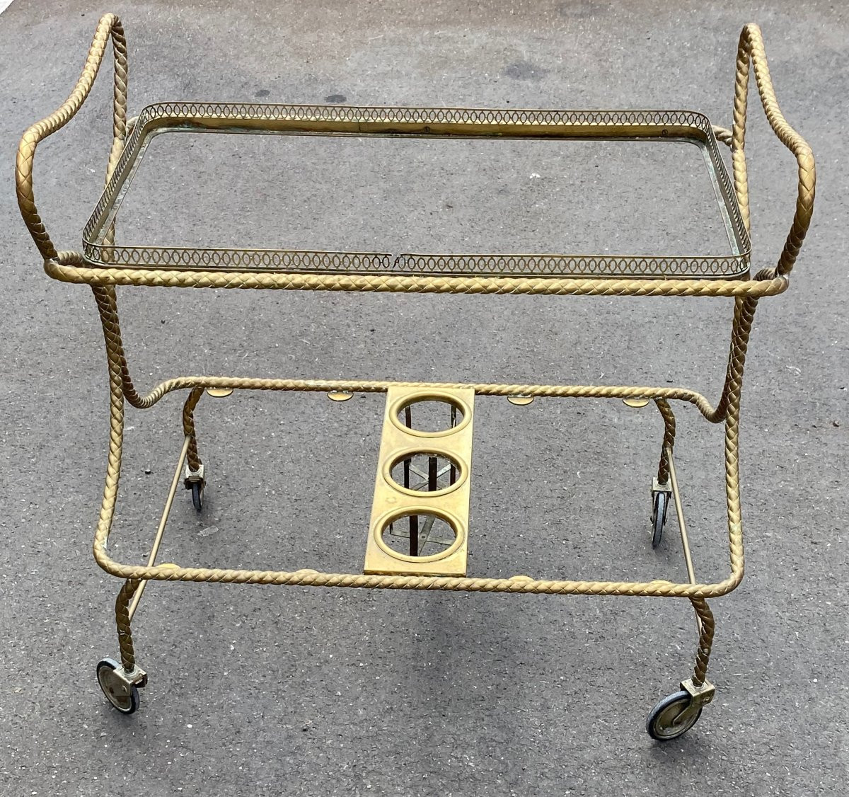 1970′ Rolling Bar In Bronze And Gilded Brass Maison Baguès Or Maison Jansen Passementerie Decor-photo-1