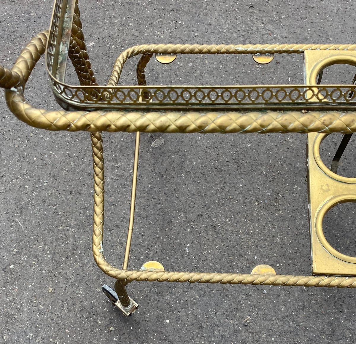 1970′ Rolling Bar In Bronze And Gilded Brass Maison Baguès Or Maison Jansen Passementerie Decor-photo-2