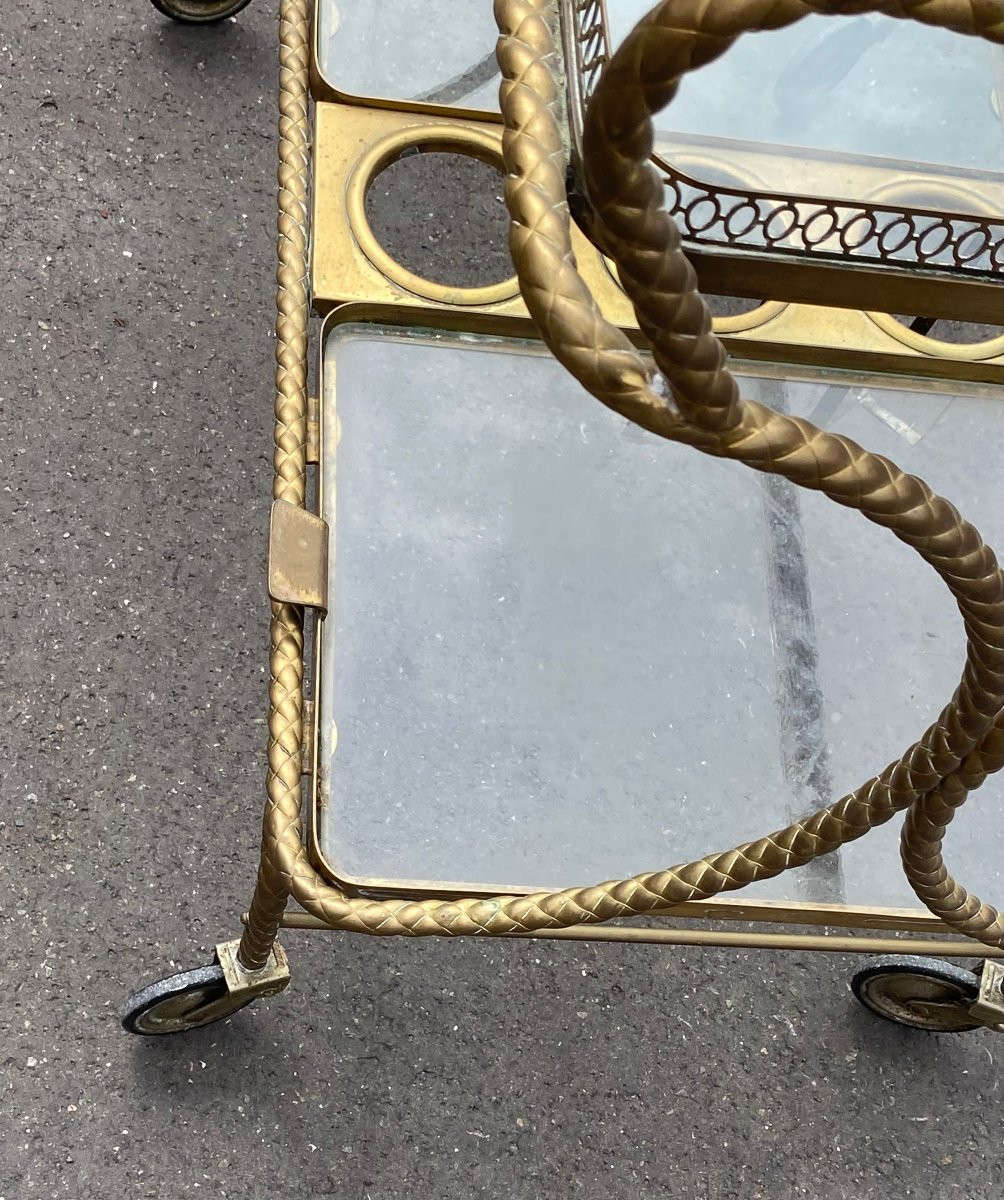 1970′ Rolling Bar In Bronze And Gilded Brass Maison Baguès Or Maison Jansen Passementerie Decor-photo-5