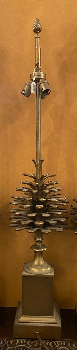 1950/70 Bronze Lamp With Pine Cone Decor Signed Charles