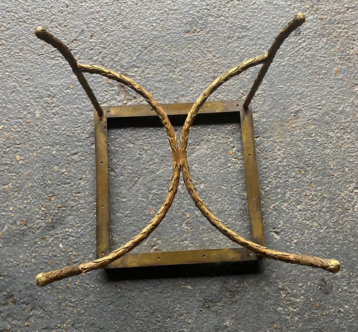 1970′ Bronze End Table, Palm Tree Model, Maison Charles, Unsigned, Lacquered Top-photo-2