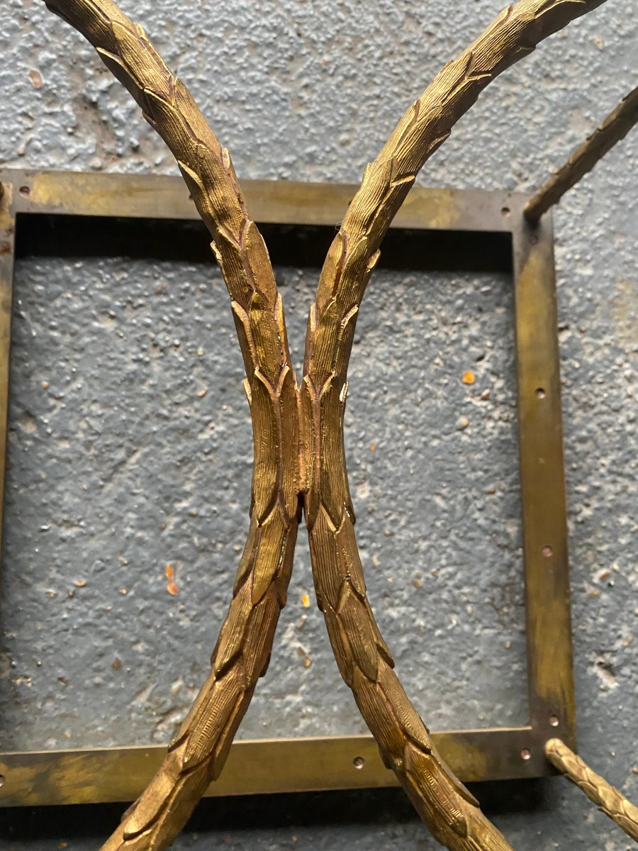 1970′ Bronze End Table, Palm Tree Model, Maison Charles, Unsigned, Lacquered Top-photo-3