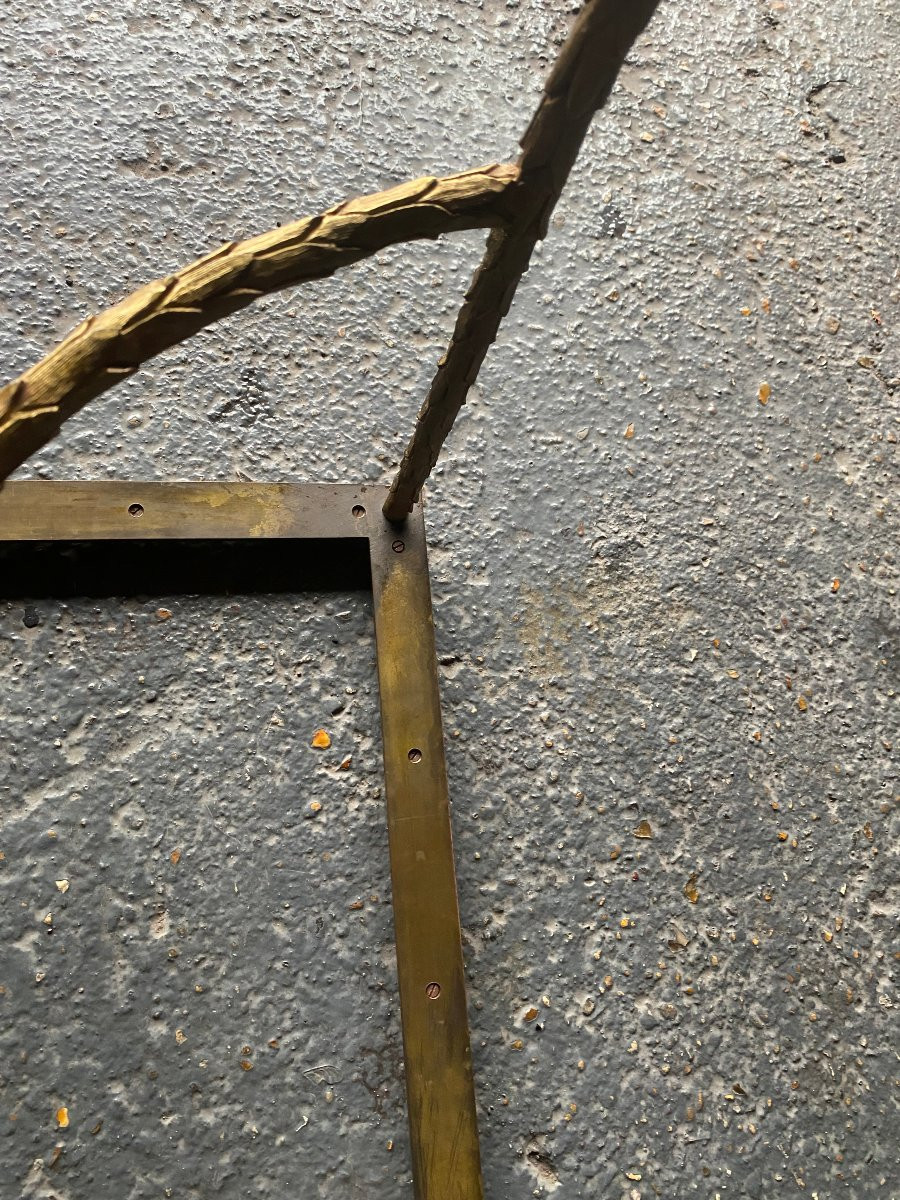 1970′ Bronze End Table, Palm Tree Model, Maison Charles, Unsigned, Lacquered Top-photo-2