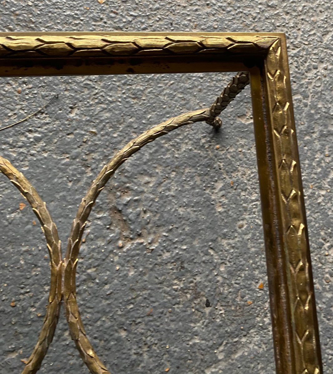 1970′ Bronze End Table, Palm Tree Model, Maison Charles, Unsigned, Lacquered Top-photo-4