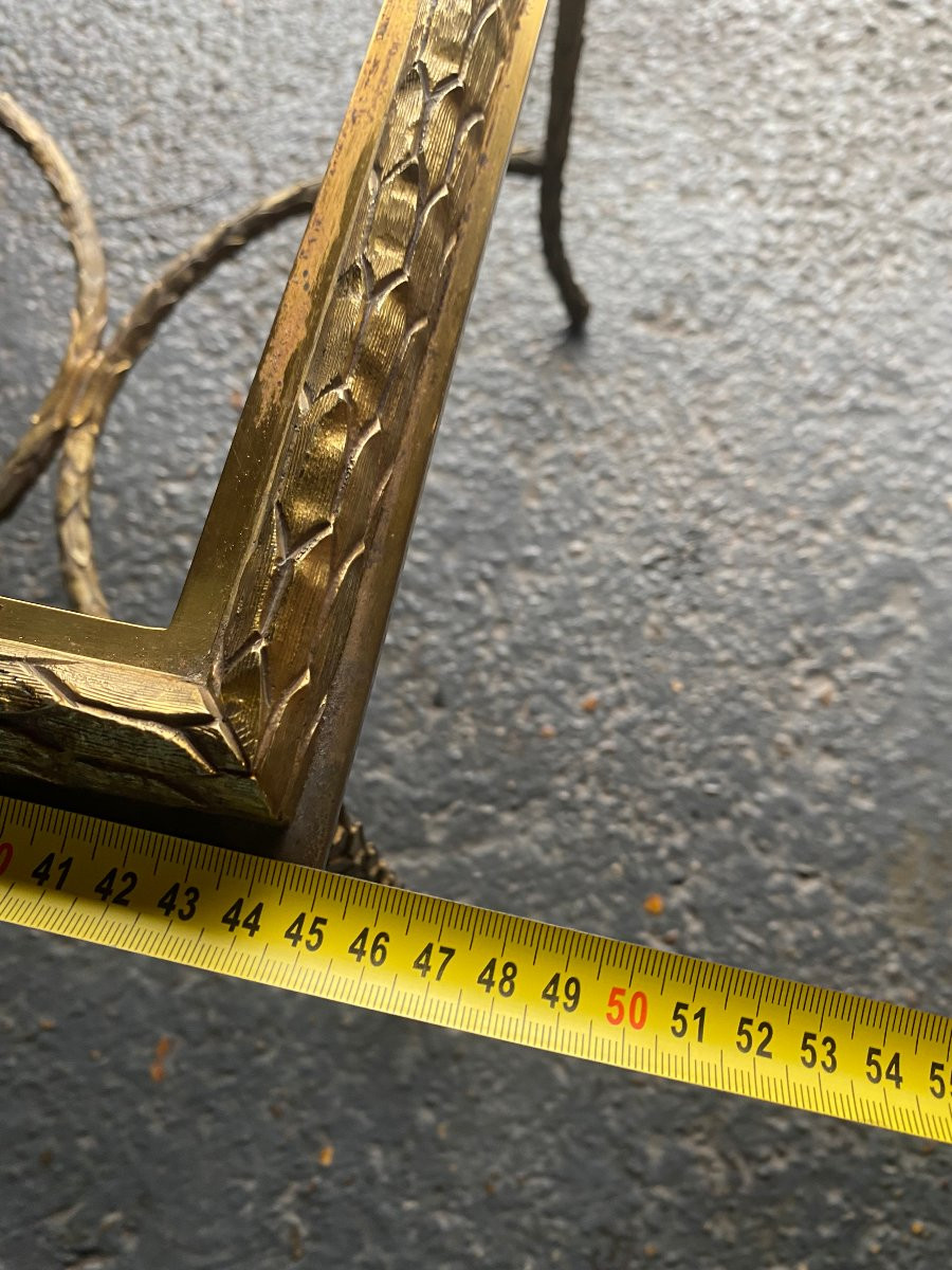 1970′ Bronze End Table, Palm Tree Model, Maison Charles, Unsigned, Lacquered Top-photo-6