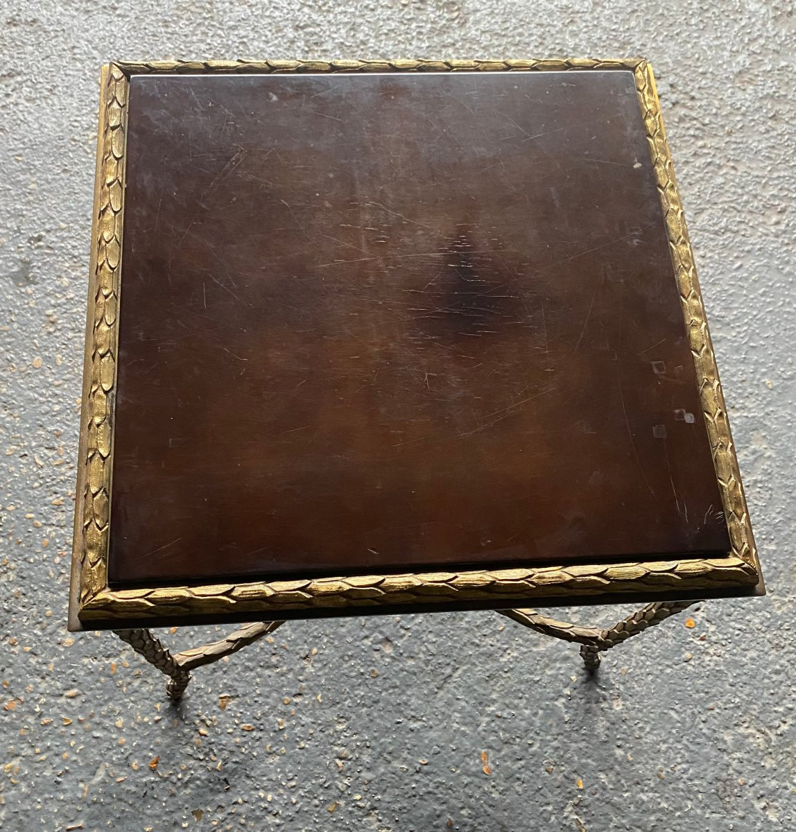 1970′ Bronze End Table, Palm Tree Model, Maison Charles, Unsigned, Lacquered Top-photo-7