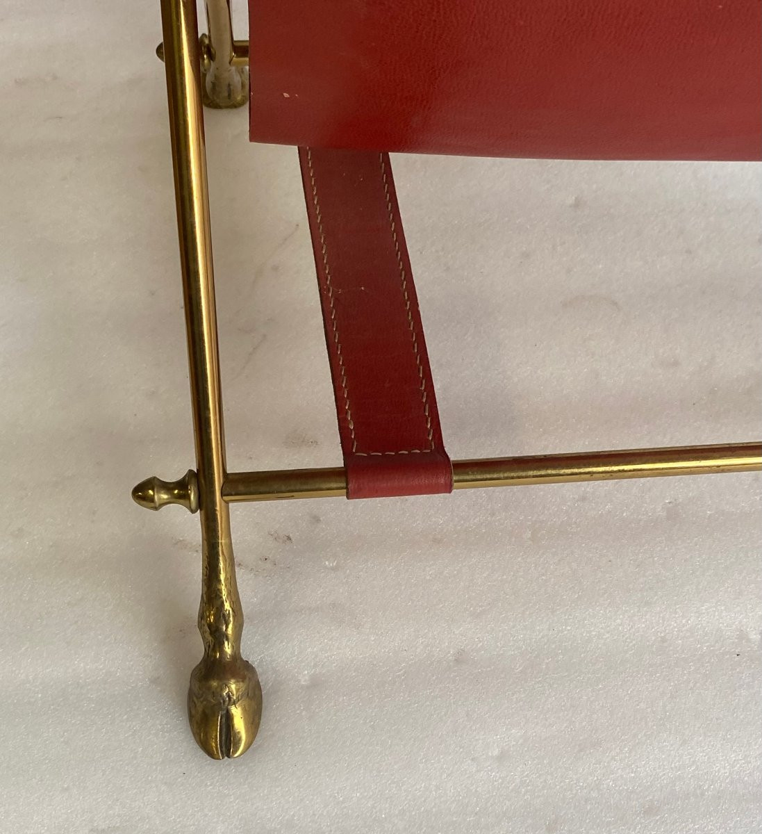 1970′ Maison Jansen Porte Revue Cuir Et Bronze Doré-photo-2