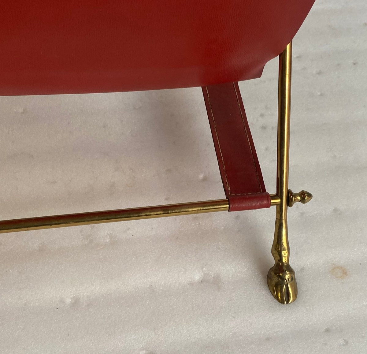 1970′ Maison Jansen Porte Revue Cuir Et Bronze Doré-photo-3